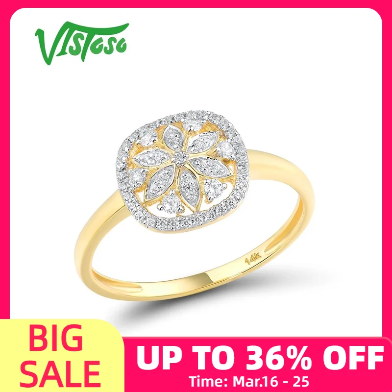 

VISTOSO Genuine 14K 585 Yellow Gold Ring For Women Sparkling Diamond Flower Ring Delicate Wedding Engagement Trendy Fine Jewelry
