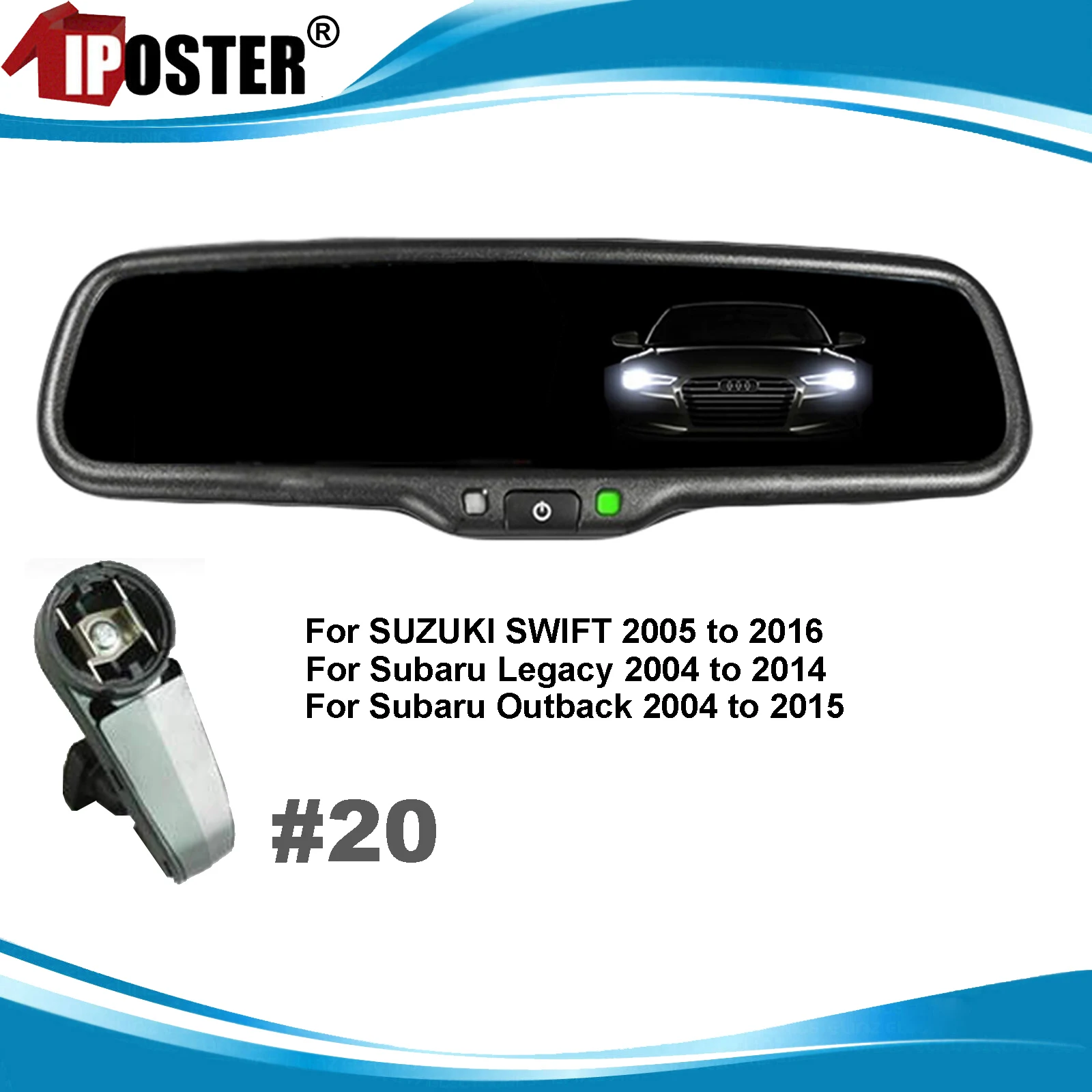 iPoster 4.3 Inch Auto Dimming Anti-glare Rear View Mirror with No20 Mount For Suzuki Swift Subaru Legacy Outback