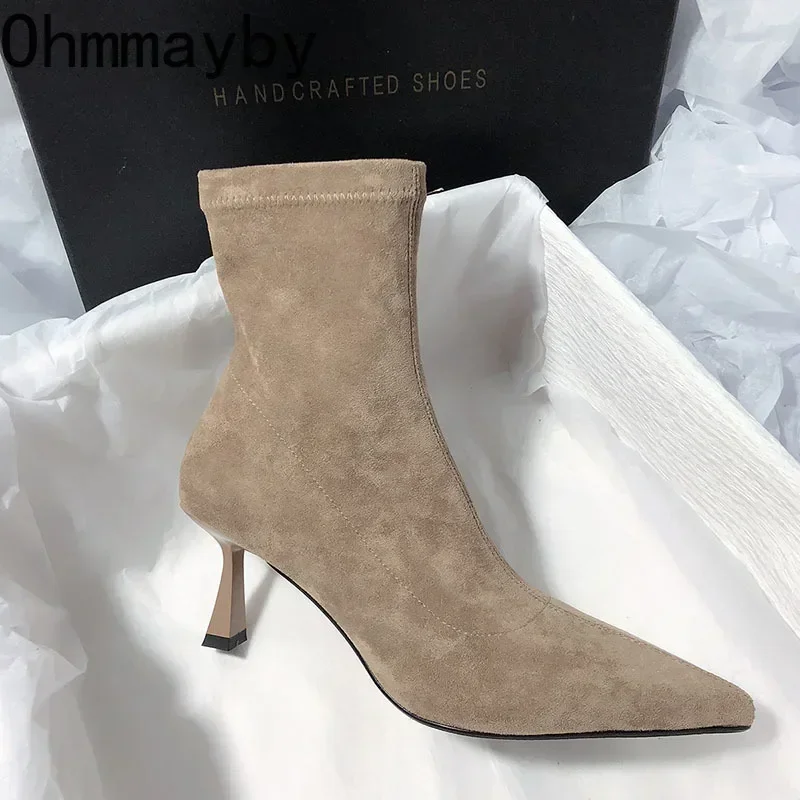 Autunno inverno Fleeces donna calzino stivali scarpe moda cerniere scarpe Chelsea signore Sexy stivali corti tacco alto sottile