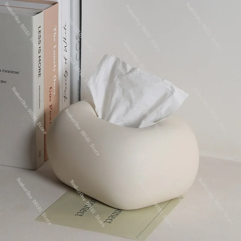 Ceramic Cream Tissue Box Decor, Modern Living Room Coffee Table Ornament, Luxury Napkin Holder for Dining