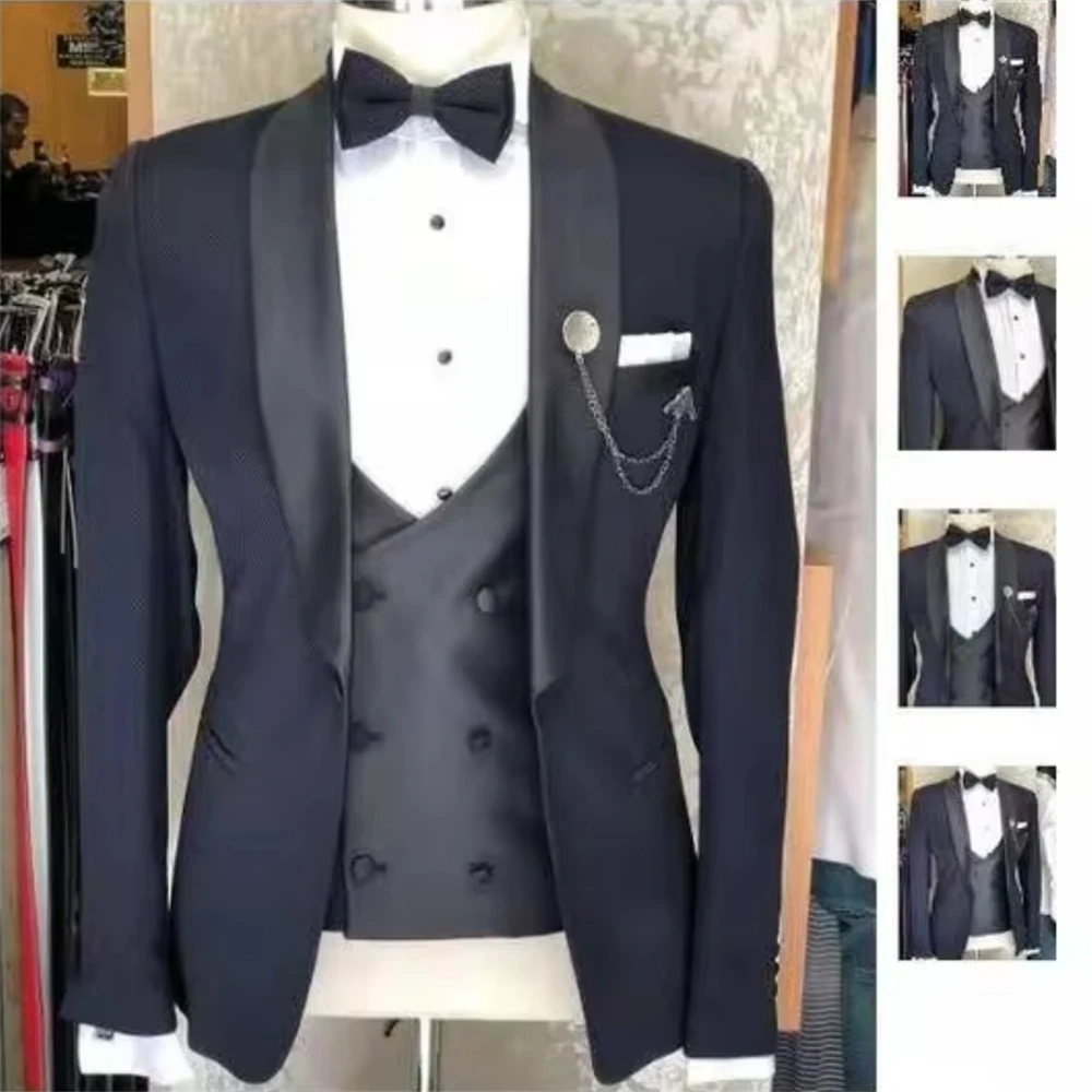 Men Custom Suits Shawl Lapel 3 Pieces Formal Tuxedos Wedding Groomman Suits Men (Blazer+Vest+Pants)