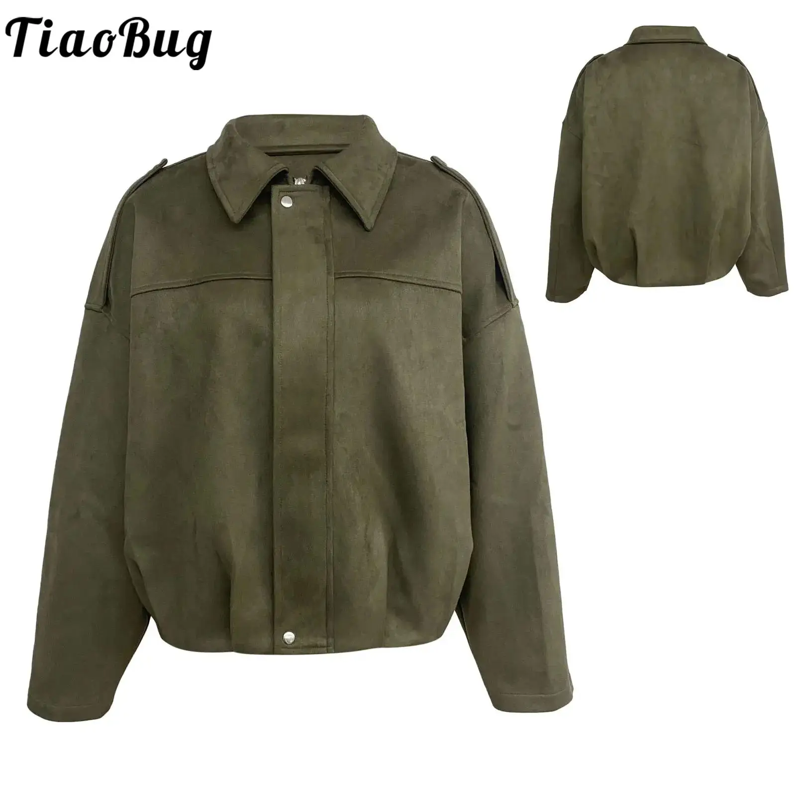 

Women Stylish Faux Suede Baseball Jackets Outerwear Lapel Long Sleeve Zip-up Crop Outerwear Coat for Daily Casual Office Weekend