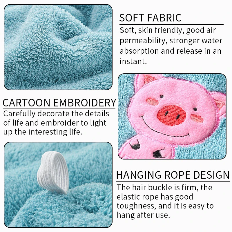 

Dry Hair Towel Women'S Thickened Absorbent Shower Cap Coral Velvet Cute Animal Embroidery Quick Drying Bathroom Towel