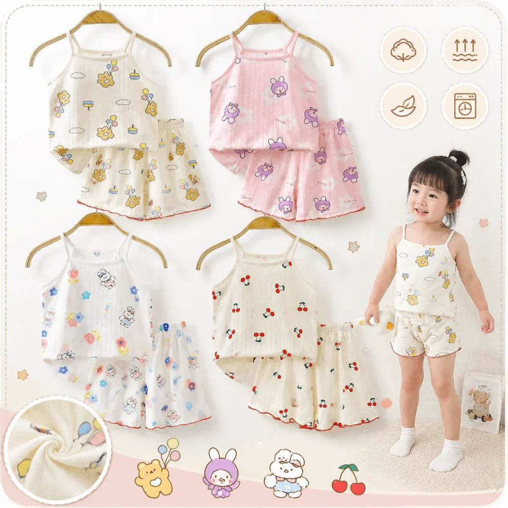 

Breathable Soft Toddler Clothes Suit Cotton Printing Vest Shorts Set Tops+Shorts 2-Piece Set Summer