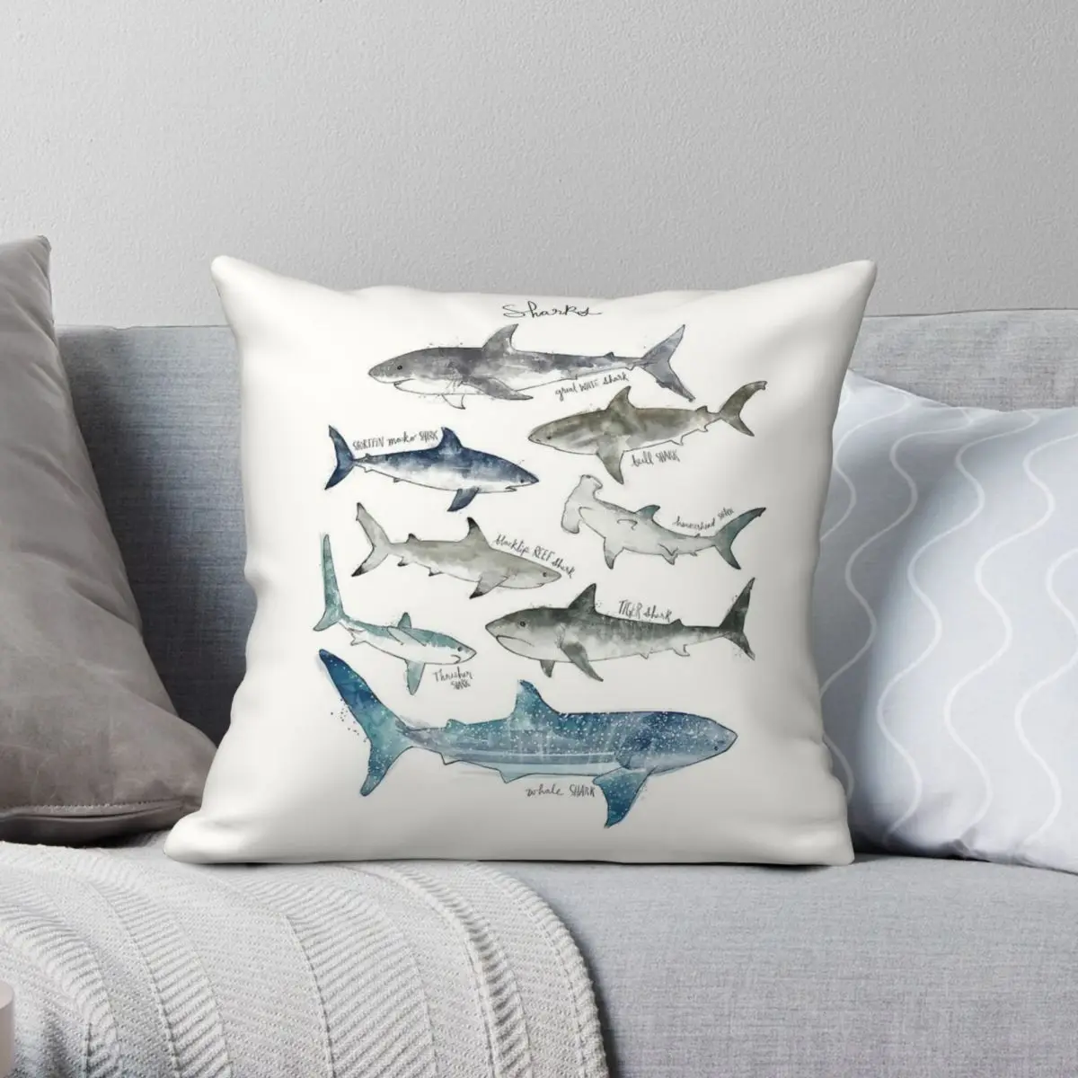 Sharks Landscape Format Square Pillowcase Polyester Linen Velvet Printed Zip Decor Home Cushion Cover