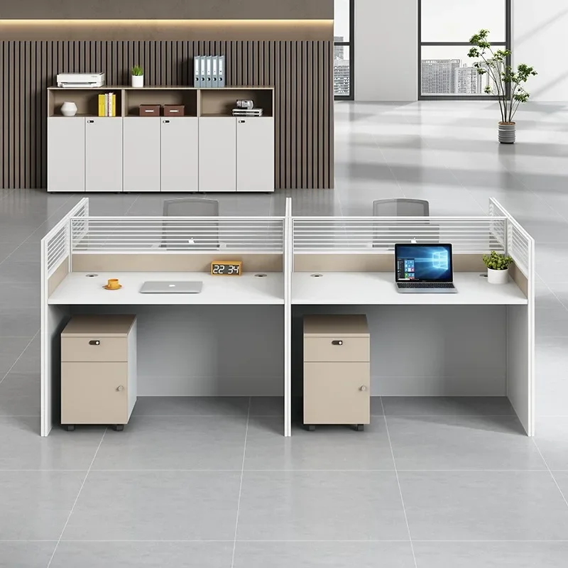 

Office desk and chair combination, modern staff screen booth for 6 employees