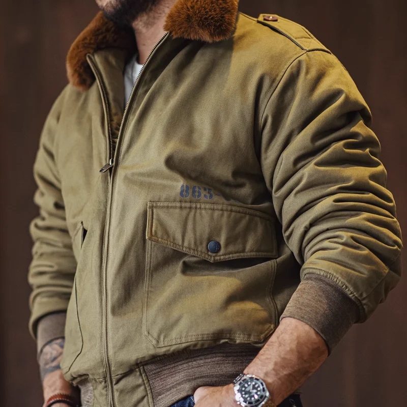 

American Men's Winter Retro B10 Jacket Bomber Suede Collar Jacket