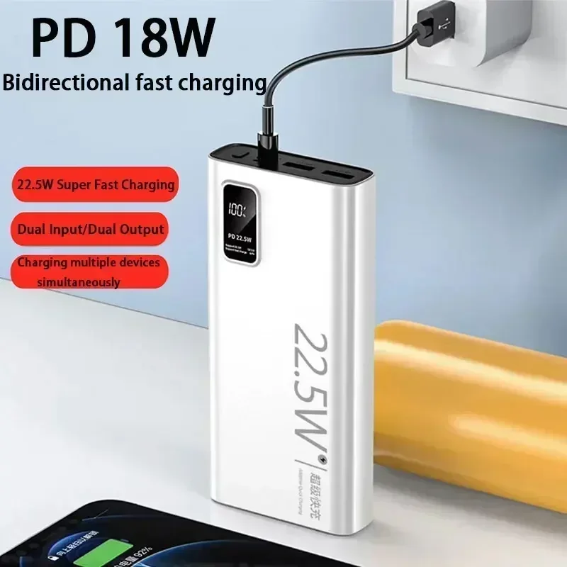 200000mAh Large Capacity Power Bank  22.5W USB C Fast Charging External Auxiliary Battery For iPhone 15 14 Samsung Xiaomi