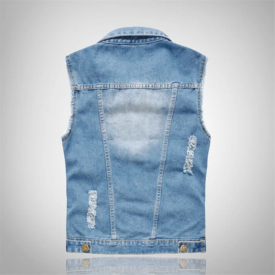 Blue Men's Sleeveless Jeans Jacket Ripped Denim Vest Cowboy Waistcoat Men Cotton Slim Fit Hip Hop Streetwear Tanks Oversize 6XL