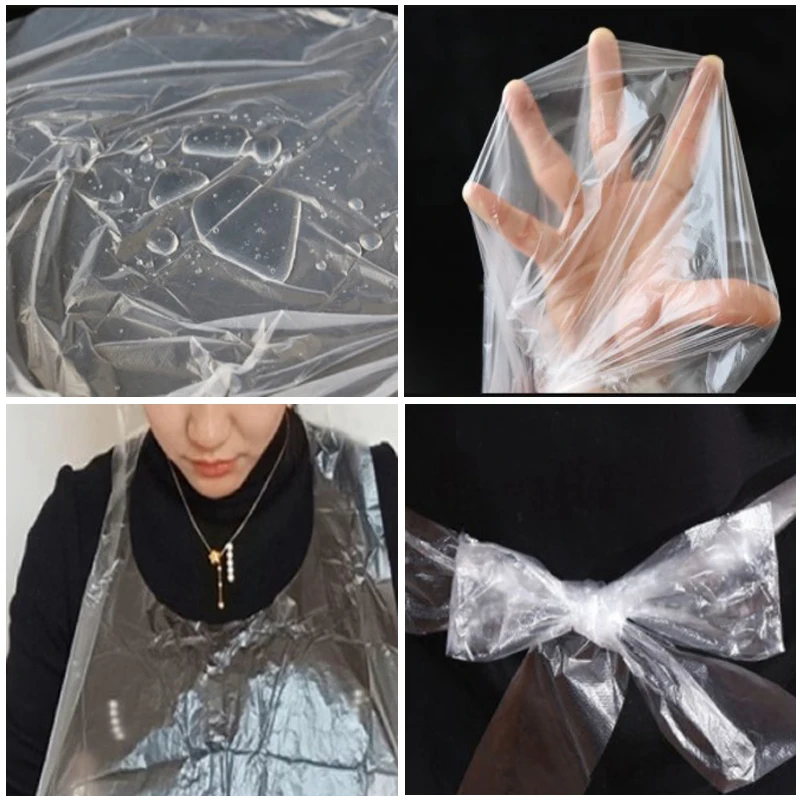 50/100pcs Disposable Plastic Aprons Eco Flat Pack Protection Body Clear Waterproof Gowns Individually Packing