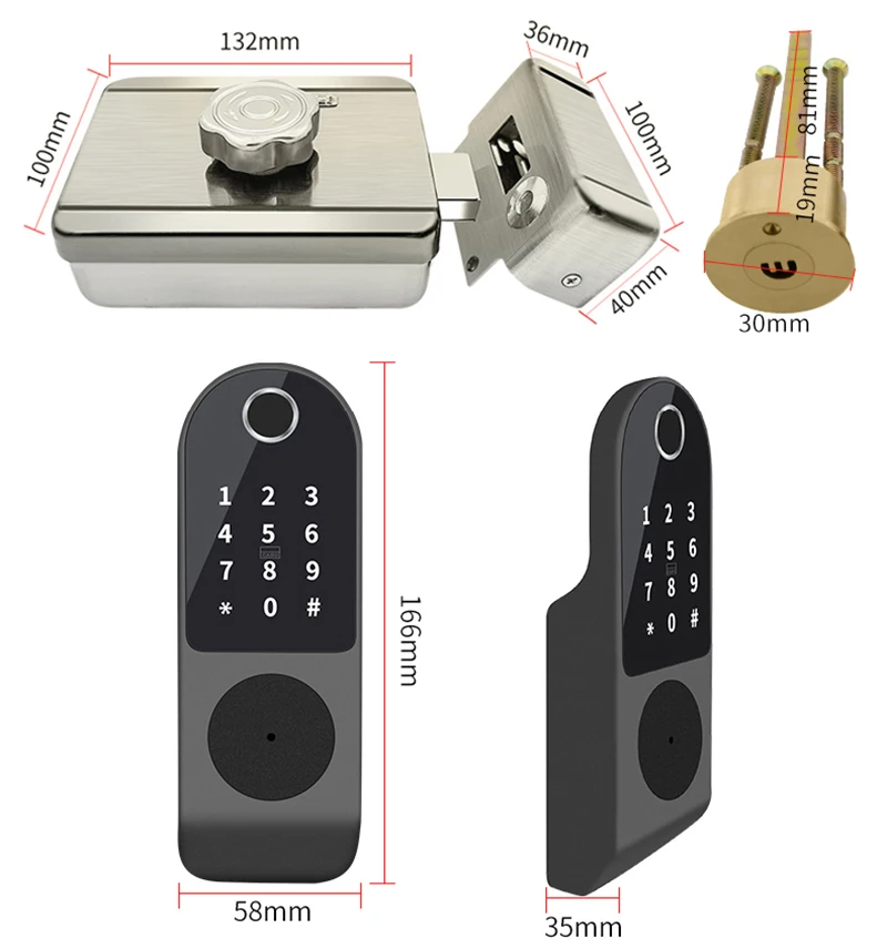 No Wiring Waterproof TTLock App Smart Lock Digital Passcode RFID Card Tuya Wifi Fingerprint Electronic Rim Lock For Gate Garden