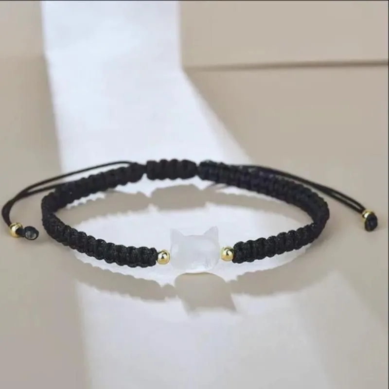 2pcs Handmade Couple Cute Cat Bracelet Unique Stylish Hand Rope For Women Men Delicate Beaded Woven Bracelet Accessories Gifts