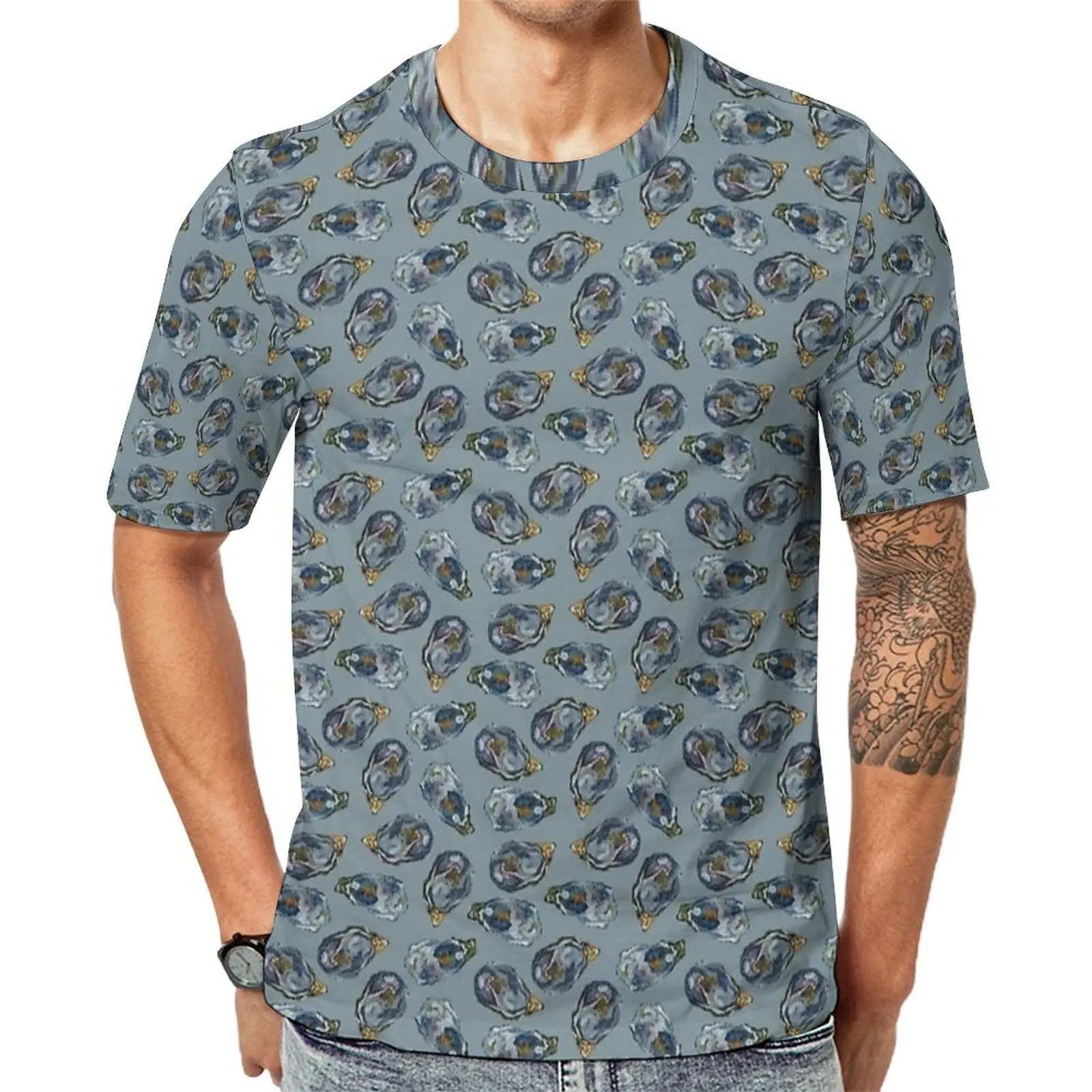 Oversized T Shirt Premium Oysters On The Half Shell Grey T Shirts  Aesthetic Crewneck Tshirt Men Fashion Printed Top Tees