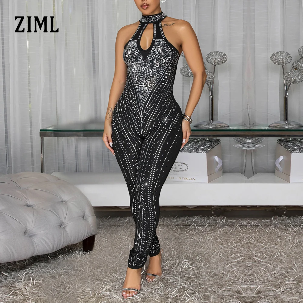 

ZIML однотонный комбинезон для похудения с бриллиантами для женщин, темпераментный комбинезон без рукавов с круглым вырезом и высокой талией, женская мода, новинка