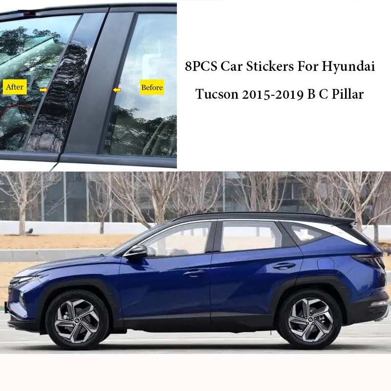 

8PCS Car B C Pillar Middle Central Column PC Window Trim Stickers For Hyundai Tucson 2015-2019 Decoration Strip Protection