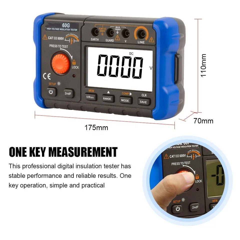 2500V Electrical Insulation Resistance Measurement Equipment Insulation Tester ElectricTest Kit Megohm Meter PLS-60G