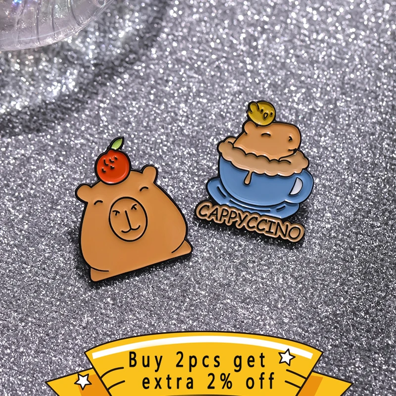 Cute Bee Capybara Enamel Pin Don'T Worry Be Capy Brooches Hard Badge Shirt Lapel Cartoon Animal Jewelry Gift For Kid Wholesale