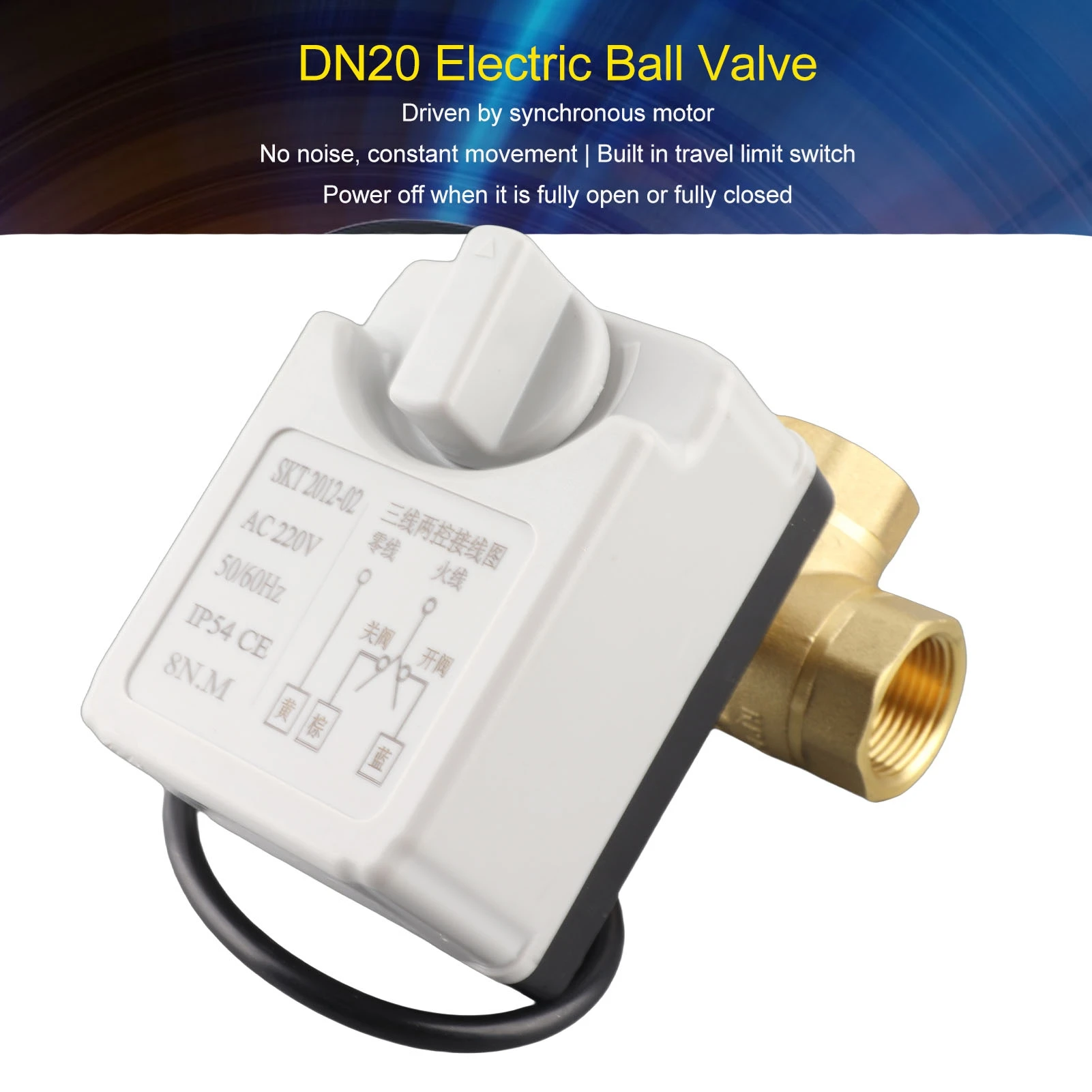 AC220V Ball Valve DN20 3 Way Ball Valve 3 Wire 2 Control Brass Motorized Ball Valve AC 220V 3/4in Female Thread 3 Way Ball Valve