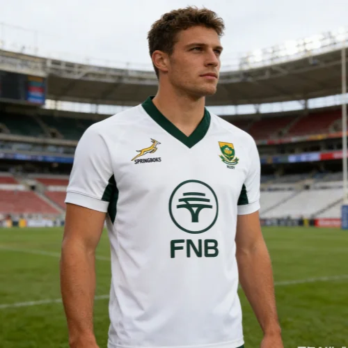 Südafrika Springboks Grün-Gold Rugby-Trikot FNB Sponsor Protea Logo Rugby-Shirt für Herren Familie Kinder T-Shirts Modisch Leichtgewichtig – Detail 2