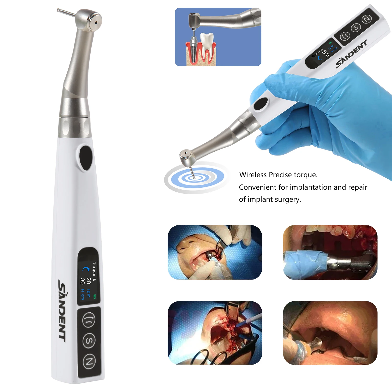 Dental Electric Implant Torque Wrench Screwdriver Tool 20:1 Contra Mini Head Handpiece