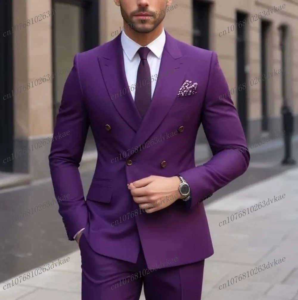 

Fashion Male Purple Business Men Suit Groom Groomsman Wedding Party Prom Formal Occasion Tuxedos 2 Piece Set Blazer Pants