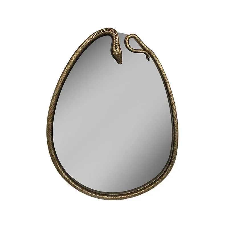 Art Serpentine Brass Decorative Mirror Design, Modern High-end Entrance Mirror in Home Corridor