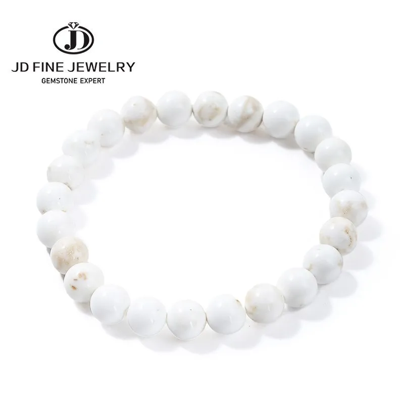 JD الطبيعية المغنسيوم حبة أساور النساء منغوليا Howlite الجولة الخرزة الريكي أحجار استشفاء ستراند أساور خاتم هدايا مجوهرات أنيقة