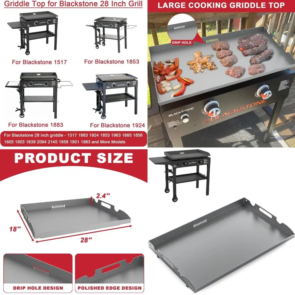 

28 Blackstone Flat Top Griddle Replacement for 2 Burner Gas Grills, Powder Coated Steel with Rear Grease Drain