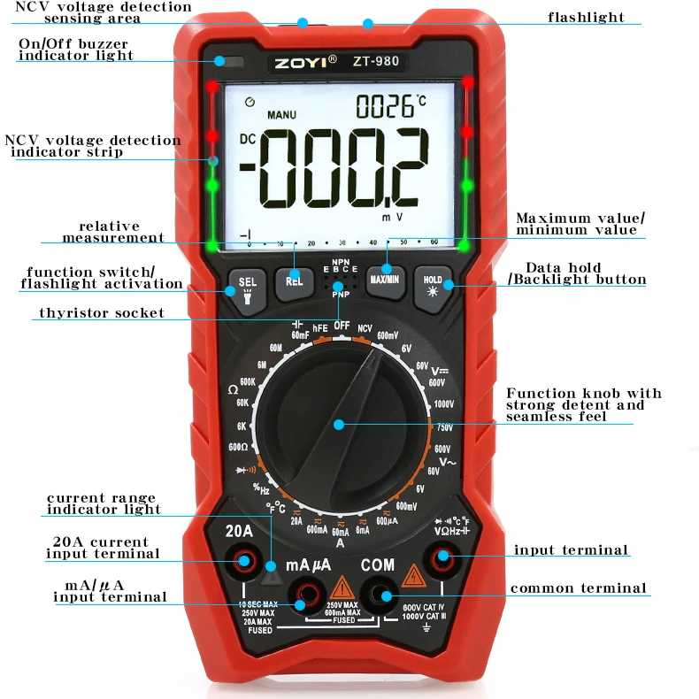 ZOYI ZT-980L digital inductor capacitor high precision multimeter