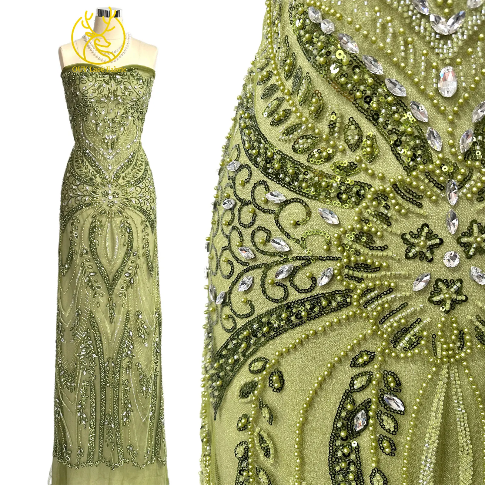 2026 Neues Design Afrikanischer Perlen-Diamant-Spitzenstoff Französischer Nigerianischer Pailletten-Tüll für Damen Partykleid Dekoration Nähen – Detail 6