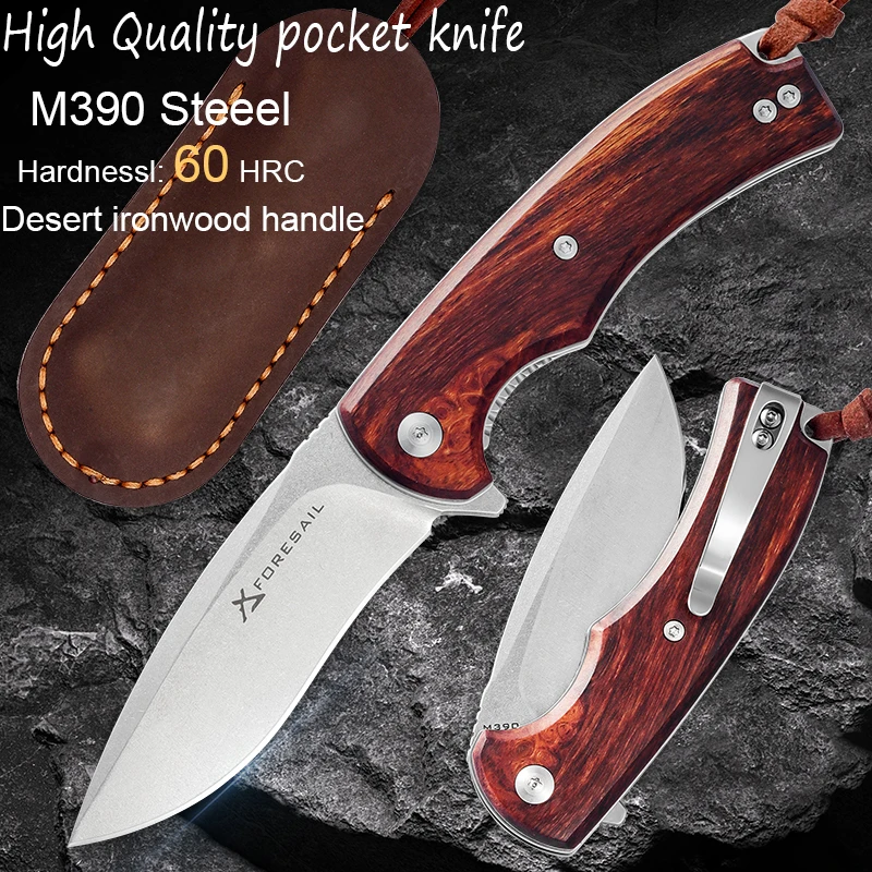 

Handmade Austria M390 Steel Pocket Knife,Men's EDC Folding Knife,Desert Ironwood Handle,Camping Adventure,FruitsPocket clipKnife