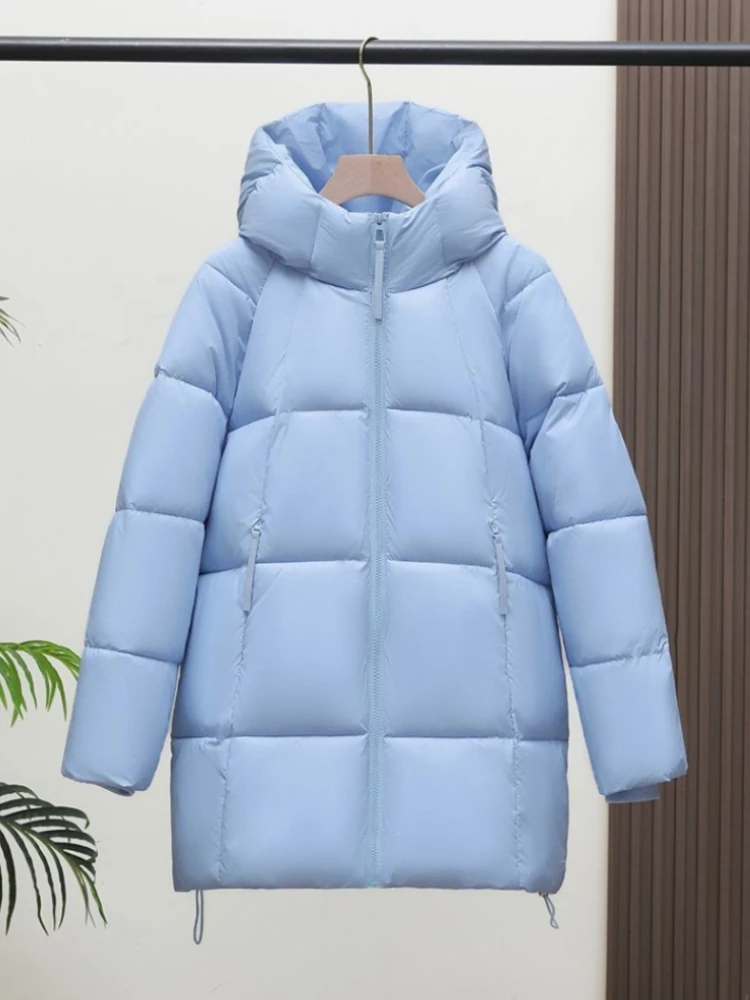 

Легкое стеганое хлопковое пальто премиум-класса с капюшоном в корейском стиле 2025 года, утолщенная зимняя куртка средней длины для женщин