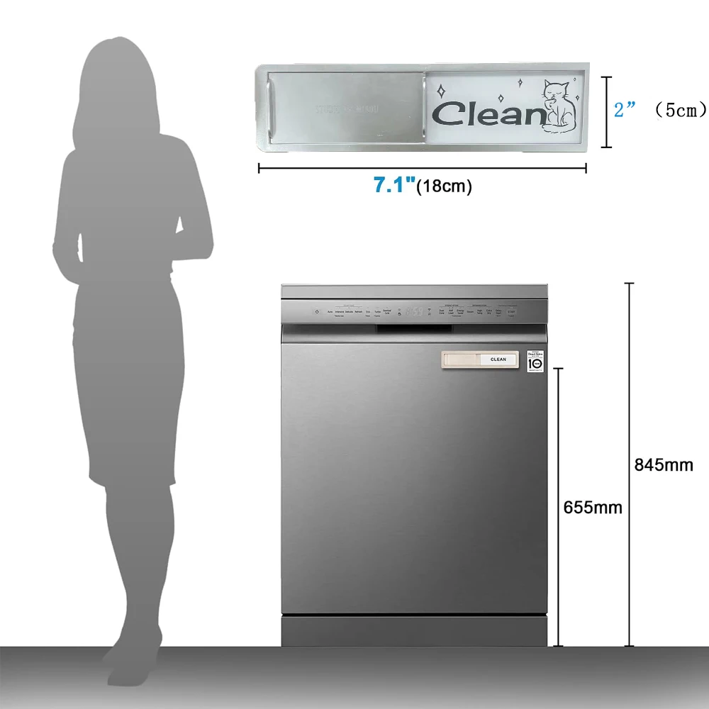 Magnetic Dishwasher Clean Dirty Sign, Cute Cat Sliding Indicator, Kitchen Dishwasher Status Reminder for Home Kitchen Decor.