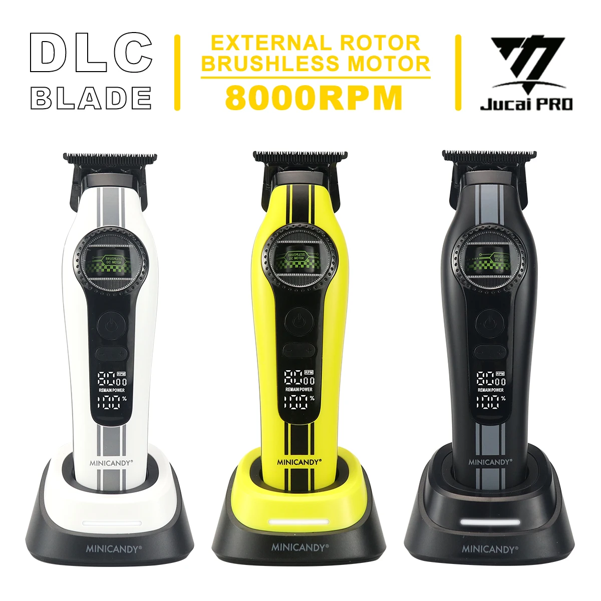 JUCAI MINICANDY F2 مقص الشعر المهنية للرجال الخارجية الدوار فرش السيارات 0 مللي متر قاعدة شاحن المتقلب التشطيب آلة