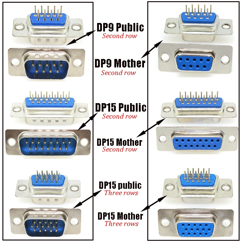 2Piece Plug In Serial Port Socket DP9/DP15 Two/three Row Male/female RS232DB Head COM Port Soldering Board Plug In Board Socket