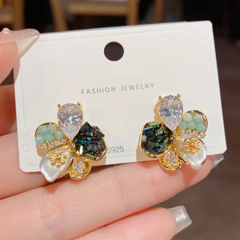 

Sparkling Colorful Gemstones Diamonds Flowers Stud Earrings for Women Sterling Silver 925 Exquisite Hand Made Fine Jewelry Gifts