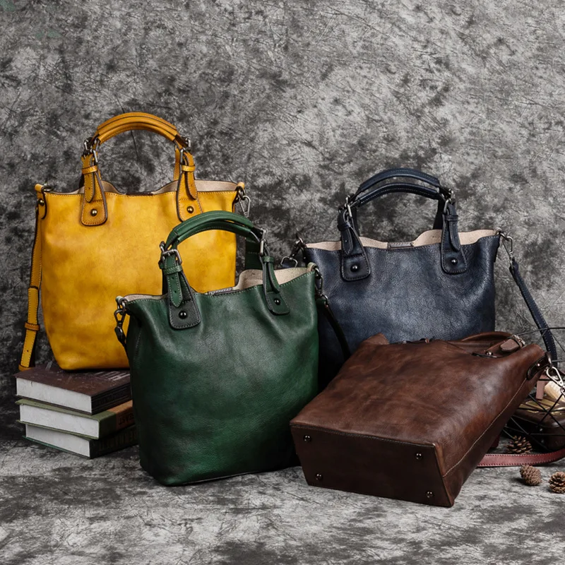 Retro genuine leather large-capacity women's crossbody bag, hand-painted high-end hand-held single-shoulder bag