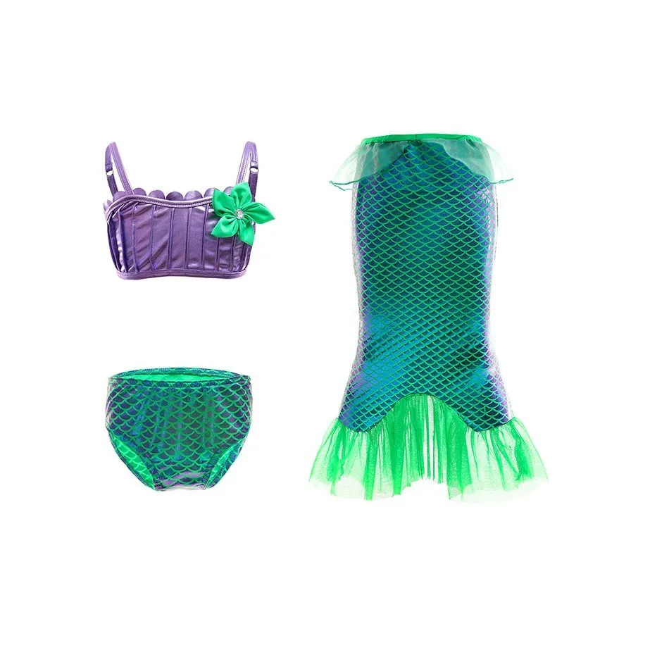 Little Mermaid Dress for Girls Halloween Princess Costume Children Tops Shorts Mermaid Tail 3 Pcs Bikini Sets Kids Ariel Outfit