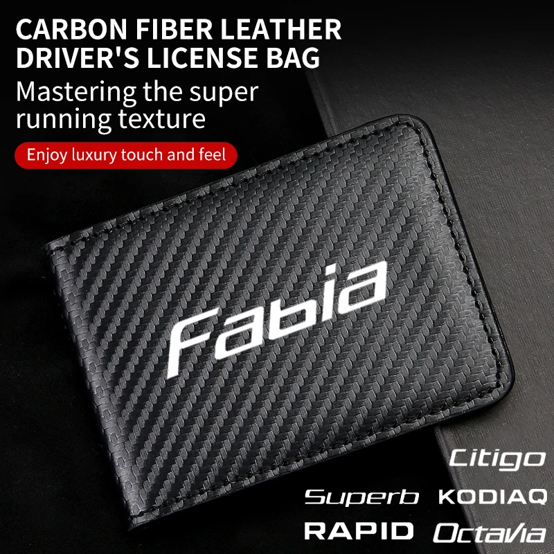 

For Skoda Octavia Fabia Rapid Superb Kodiaq Scala Kamiq Karoq Roomster Citigo Car Driver License Carbon fiber Man Wallet Bag