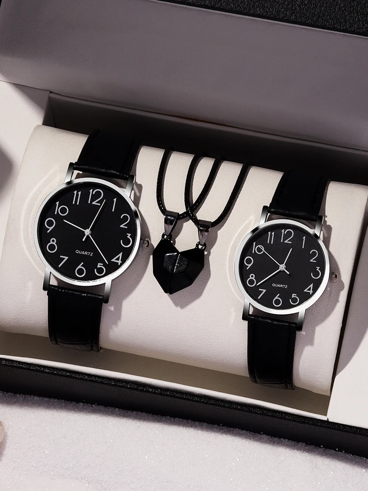 ساعة كوارتز رقمية مع قلادة قلب مغناطيسي أسود ، قرص ، حزام ، مجموعة ساعات نسائية ، 4 k #1