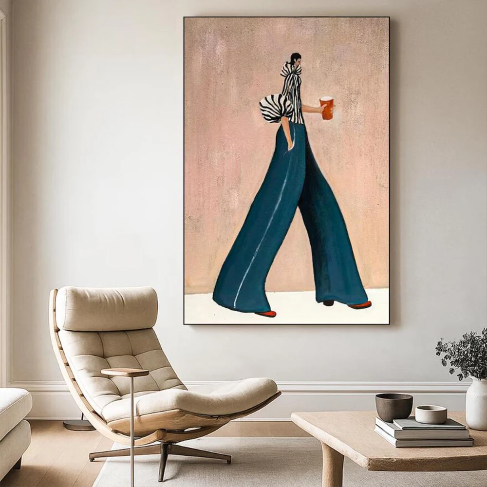 Large Modern Fashion Woman Wall Art Original Hand Painted Oil Painting on Canvas Bold Figurative Design for Chic Interior Decor