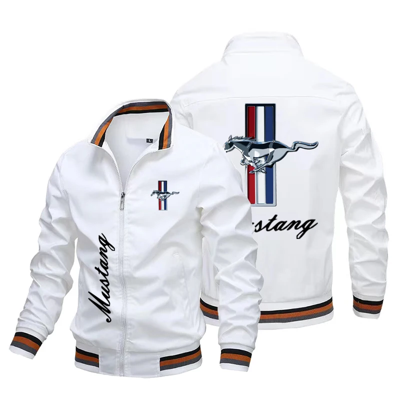 Lente En Herfst Herenjack, Mustang Motorfiets, Bedrukt Motorjack, Heren Casual Windjack, Sportkleding Mode Top