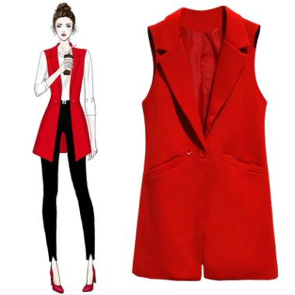 Sleeveless Blazer Casual Solid Vest Waistcoat Women Temperament Lapel Long Suit Gilet Female Jacket Coat Pockets Spring OL Tops