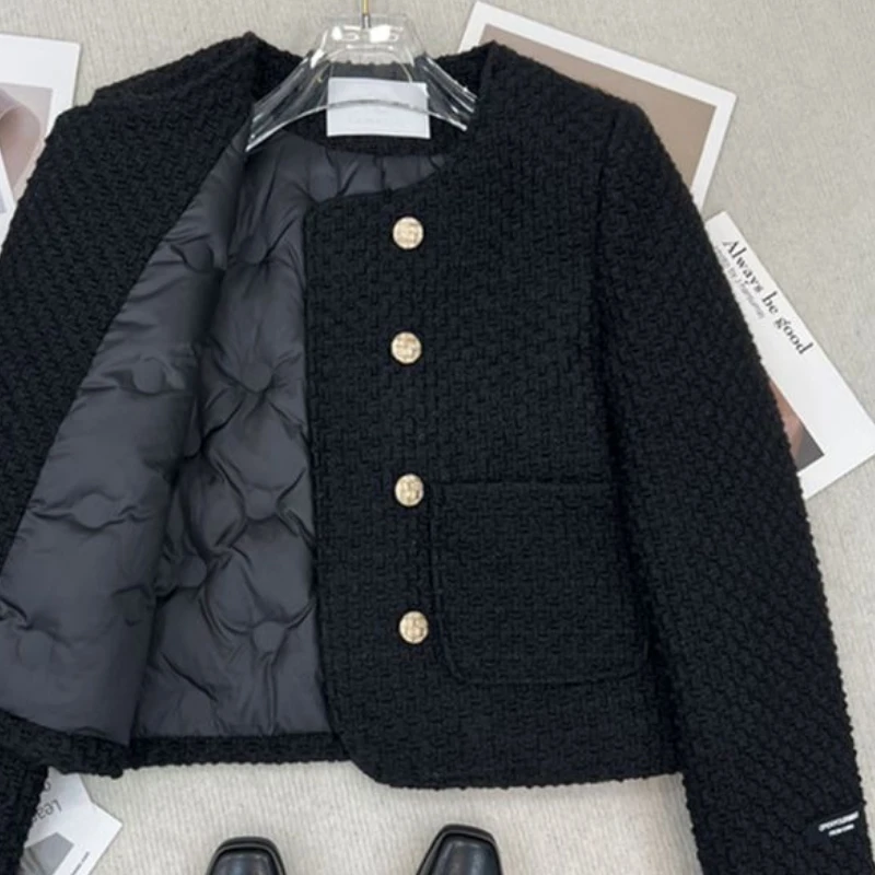 مبطن القطن الداخلية بطانة صف مزدوج زر المرأة سترة قصيرة الخريف الشتاء الساخن بيع الموسم السترات النسائية الأنيقة #6
