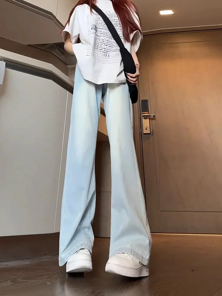 

Larseal Light Blue Thin Denim Jeans Men Summer Ice Silk Cool Loose Micro Flared Elastic Waist Dstring Casual Pants