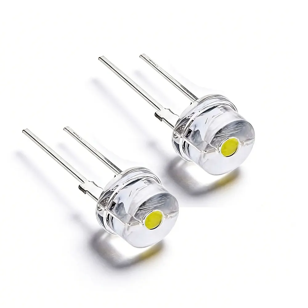 F8 8mm 0,5W 3,0-3,2V Strohhutlampe Weiß Superhelle Lampe Weitwinkel Transparente LED-Lampe Strohhut