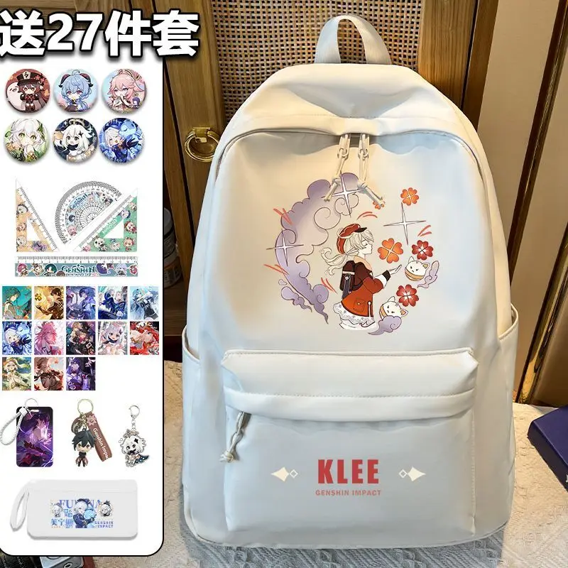 Anime Genshin Impact Backpack Cartoon Elementary School Students Grade 3 To 6 Boys And Girls Ultra-Lightweight Dirt-Resistant L