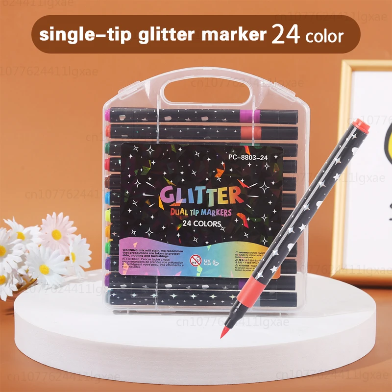 12/24/48/72/96 kleuren, enkele punt/dubbele penseelpunt, glitter art markers, metallic verf markers, voor doe-het-zelf knutselwerkjes, verjaardagskaarten, albums