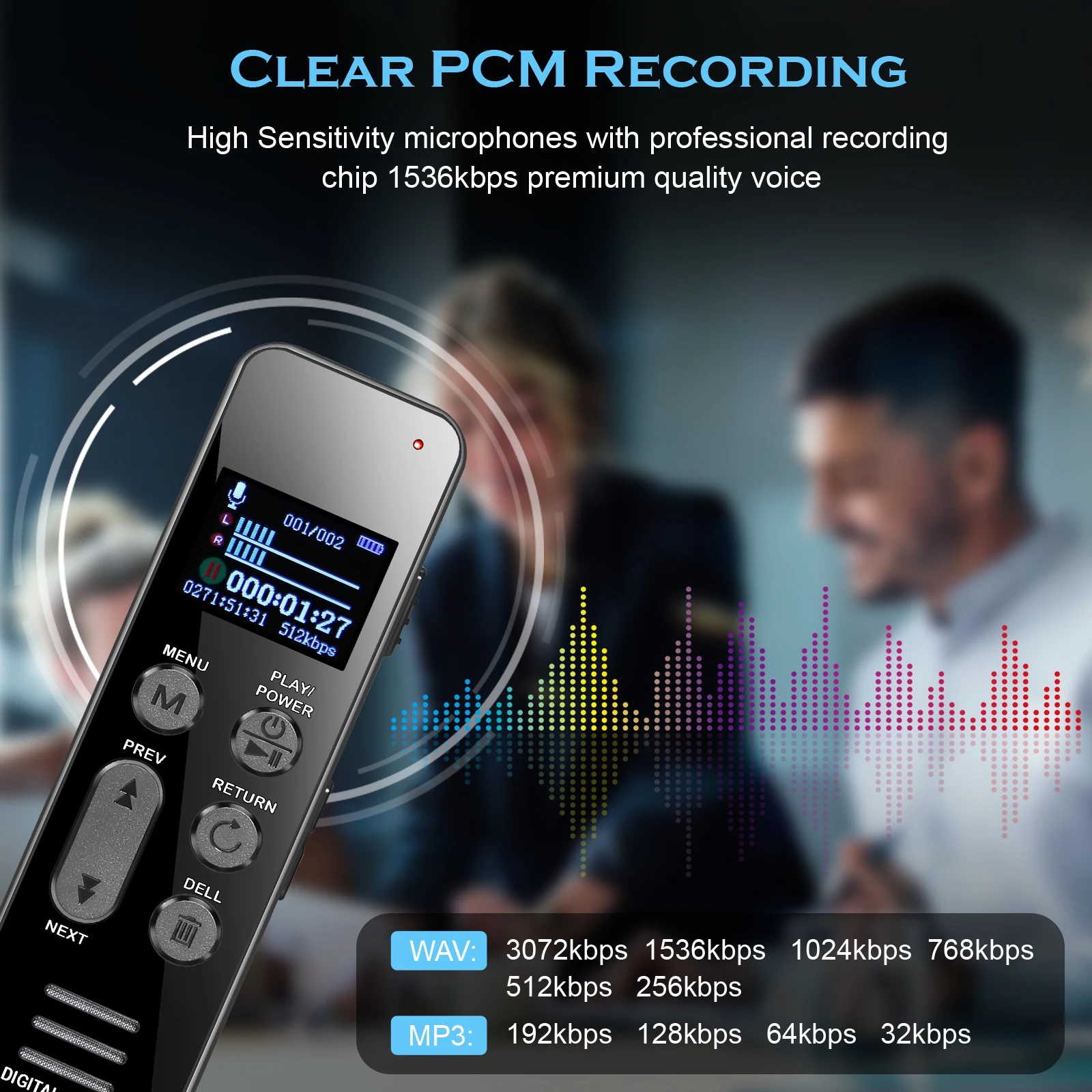 مسجل صوت Vandlion V63 1050mAH 100H وقت طويل سجل WAV 3072kbps HiFi تسجيل زر واحد لتسجيل الإملاء #5