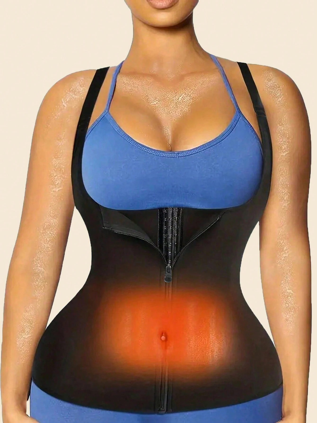 ชุดออกกำลังกายเสริมเหงื่อสำหรับผู้หญิง เสื้อกล้ามฟิตเนสกระชับหน้าท้อง ชุดกระชับสัดส่วนสำหรับโยคะแบบรัดเอว มีซิป สไตล์ยุโรปและอเมริกา